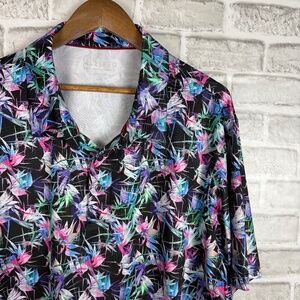 Maelreg Performance Primary Black Colorful Floral Print Golf Polo Mens 2XL